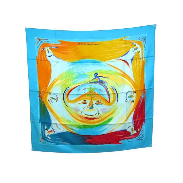 FOULARD HERMES SMILES IN THIRD MILLENARY KWUMI CARRE SOIE BLEU SILK SCARF 350€