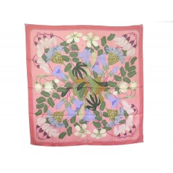 FOULARD HERMES MOTIF FLEURS N. FOULANCHIS CARRE EN SOIE ROSE SILK SCARF 350€