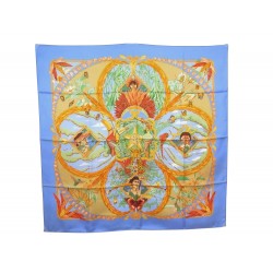 FOULARD HERMES AMAZONIA BOURTHOUMIEUX CARRE EN SOIE BLEU & JAUNE SILK SCARF 350€