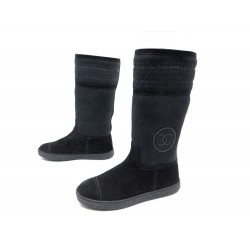 NEUF BOTTES CHANEL FOURREES 36 37 EN MOUTON RETOURNE LOGO CC