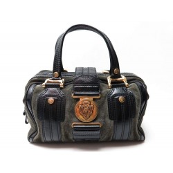 SAC A MAIN GUCCI AVIATRIX 186235 EN CUIR VERNIS & DAIM GRIS KAKI HAND BAG 1510€