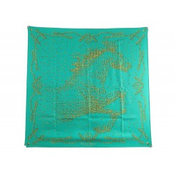 FOULARD HERMES CHEVAL DE LEGENDE EN SOIE VERT BLEUTE CARRE 90 CM SILK SCARF 350€