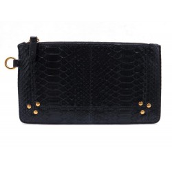 NEUF POCHETTE JEROME DREYFUSS POPOCHE S EN PYTHON NOIR SAC A MAIN CLUTCH 225€