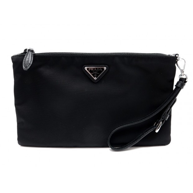 NEUF TROUSSE A MAQUILLAGE PRADA 2M312 TOILE NOIR POCHETTE SAC A MAIN CLUTCH 200€