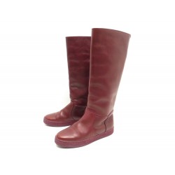 NEUF CHAUSSURES CHANEL 38 BOTTES CAVALIERES FOURREES EN CUIR ROUGE BOOTS 1200€