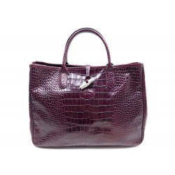 SAC A MAIN LONGCHAMP ROSEAU CROCO L1681158161 CABAS L EN CUIR VIOLET PURSE 450€