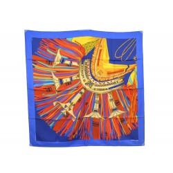 FOULARD HERMES CUIRS DE DESERT DETAIL DE LA PERRIERE CARRE SOIE BLEU SCARF 350€