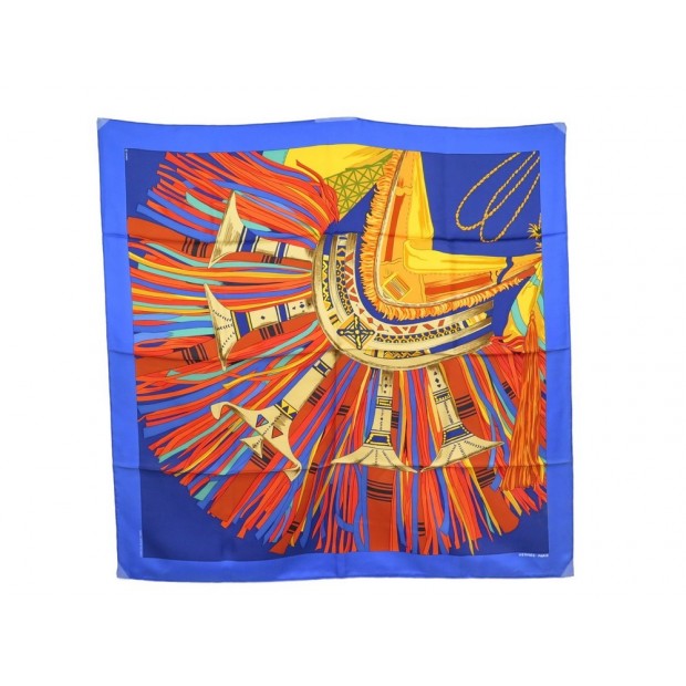 FOULARD HERMES CUIRS DE DESERT DETAIL DE LA PERRIERE CARRE SOIE BLEU SCARF 350€