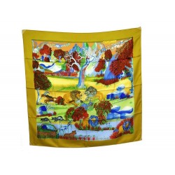 FOULARD HERMES NUBA MOUNTAIN SEFEDINE KWUMI CARRE EN SOIE JAUNE SILK SCARF 350€