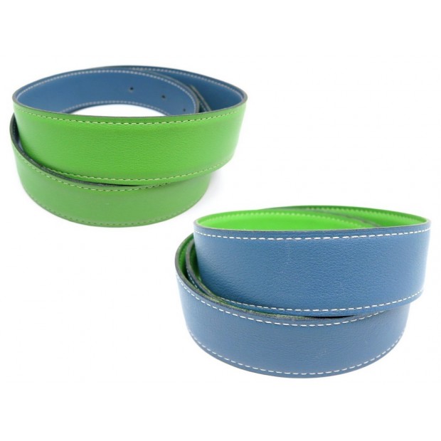 LIEN DE CEINTURE HERMES T 78 EN CUIR 32MM REVERSIBLE BLEU & VERT CLAIR BELT 350€