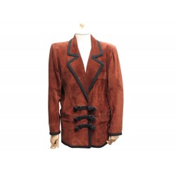 MANTEAU CROISEE YVES SAINT LAURENT M 38 EN DAIM VEAU VELOURS MARRON FEMME COAT