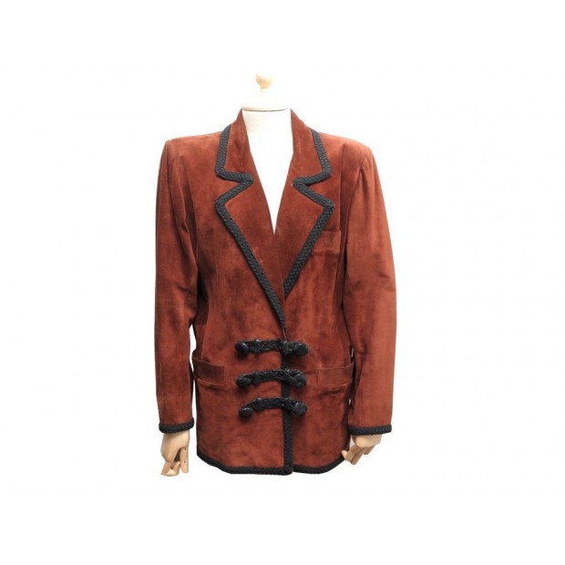 MANTEAU CROISEE YVES SAINT LAURENT M 38 EN DAIM VEAU VELOURS MARRON FEMME COAT