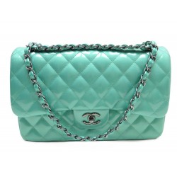 NEUF SAC A MAIN CHANEL CUIR VERNI VERT D EAU 4990 