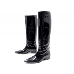  BOTTES PRADA 37.5 CUIR NOIR VERNIS 