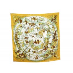 NEUF FOULARD HERMES LES AMAZONES PHILIPPE DUMAS CARRE EN SOIE JAUNE SCARF 350€