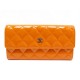 NEUF PORTEFEUILLE CHANEL TIMELESS EN CUIR VERNI MATELASSE ORANGE BILLFOLD 940€