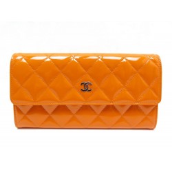 NEUF PORTEFEUILLE CHANEL TIMELESS CUIR MATELASSE ORANGE QUILTED LEATHER 