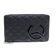 NEUF PORTEFEUILLE POCHETTE CHANEL CAMBON CUIR NOIR MAT 