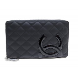 NEUF PORTEFEUILLE POCHETTE CHANEL CAMBON CUIR MATELASSE NOIR MAT LOGO CC 1100€