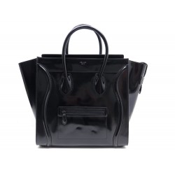 NEUF SAC A MAIN CELINE LUGGAGE MEDIUM EN CUIR VERNI NOIR BLACK PURSE 2600 