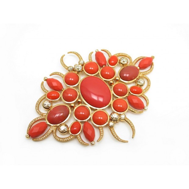 NEUF BROCHE CHRISTIAN DIOR PERLES CORAIL & STRASS 