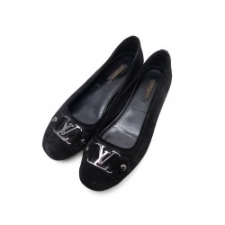 CHAUSSURES LOUIS VUITTON BALLERINES OXFORD LOGO LV 37 EN DAIM NOIR SHOES 380€