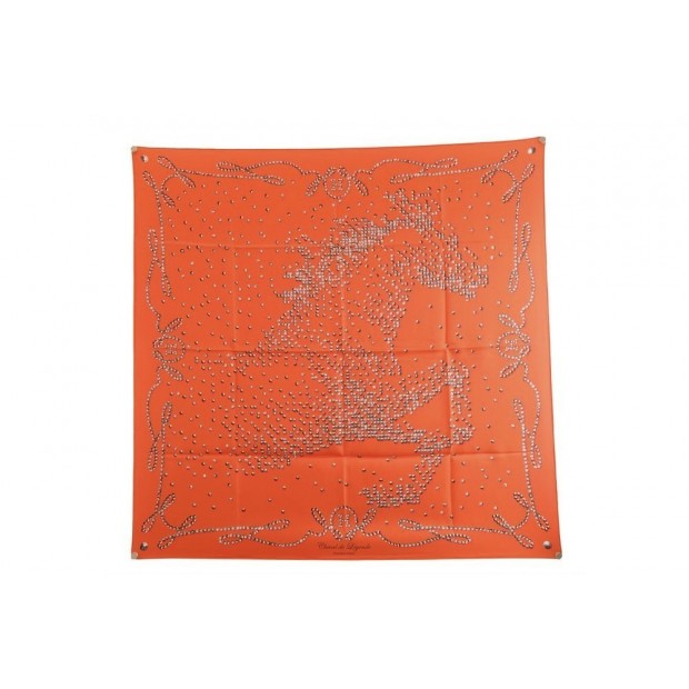 NEUF FOULARD HERMES CHEVAL DE LEGENDE EMERY 2010 CARRE EN SOIE ORANGE 350€