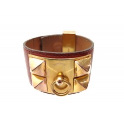 VINTAGE BRACELET HERMES COLLIER DE CHIEN MEDOR EN CUIR BOX MARRON DORE DOG 995€