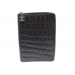 NEUF PORTE BLOC NOTES DOCUMENTS AGENDA CHANEL EN CUIR FACON CROCO COVER 1000€