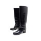 CHAUSSURES CHANEL G29285 40 BOTTES CAVALIERES EN CUIR VERNI BLEU BOOTS 1200€