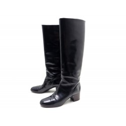 CHAUSSURES CHANEL G29285 40 BOTTES CAVALIERES EN CUIR VERNI BLEU BOOTS 1200€