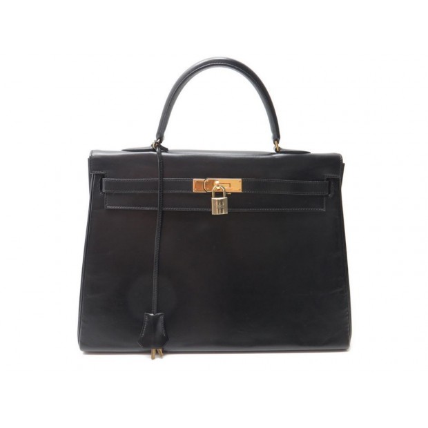 VINTAGE SAC A MAIN HERMES KELLY 35 RETOURNE EN CUIR BOX NOIR BOITE PURSE 7200€