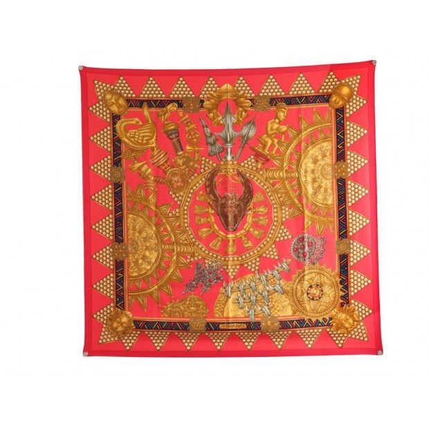 NEUF FOULARD HERMES L'OR DES CHEFS JOACHIM METZ CARRE EN SOIE ROUGE SCARF 350€