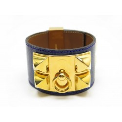 NEUF BRACELET HERMES COLLIER DE CHIEN L EN CUIR DE LEZARD BLEU SAC LIZARD 1190€