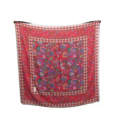 CHALE YVES SAINT LAURENT FOULARD CARRE 135 CM EN COTON ROUGE WOOL SHAWL 445€