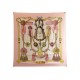 FOULARD HERMES FRONTAUX ET COCARDES CATHY LATHAM CARRE EN SOIE ROSE SCARF 350€