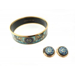 BRACELET + BOUCLES D'OREILLES MICHAELA FREY CHEVAL AILE EN EMAIL BLEU EARRINGS