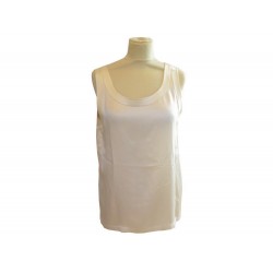 HAUT CHANEL M 38 TOP DEBARDEUR EN SOIE ECRU BLOUSE SANS MANCHE TSHIRT SILK 1590€