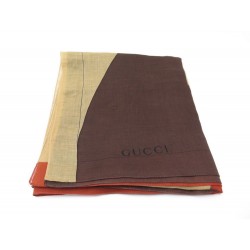 CHALE GUCCI ETOLE FOULARD EN COTON MARRON JAUNE ROUGE COTTON SCARF SHAWL 300€