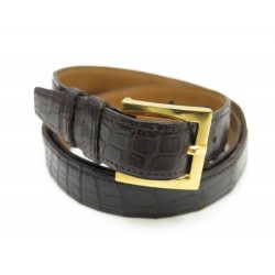 VINTAGE CEINTURE HERMES T 85 EN CUIR DE CROCODILE MARRON BOUCLE DORE BUCKLE BELT