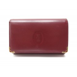 PORTEFEUILLE MUST DE CARTIER EN CUIR BORDEAUX PORTE MONNAIE CARTES BILLFOLD 560€