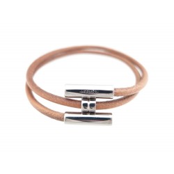 NEUF BRACELET HERMES TOURNIS CUIR MARRON & ACIER PALLADIE