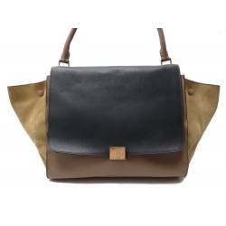 SAC A MAIN CELINE TRAPEZE LARGE GM EN CUIR ET DAIM MARRON HAND BAG PURSE 2500€