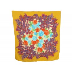 FOULARD CHRISTIAN DIOR EN MOUSSELINE DE SOIE JAUNE CARRE 90 CM SILK SCARF 345€