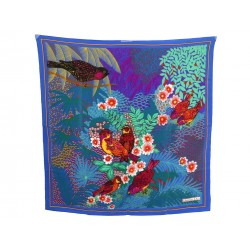 FOULARD CHRISTIAN DIOR OISEAUX DANS UN ARBRE EN SOIE BLEU CARRE 90 CM SCARF 345€