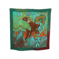 FOULARD CHRISTIAN DIOR LEOPARD DANS ARBRE SOIE VERT TURQUOISE CARRE SCARF 345€