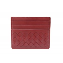 NEUF PORTE CARTES BOTTEGA VENETA CUIR TRESSE INTRECCIATO ROUGE CARDS HOLDER 210€