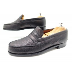 CHAUSSURES JM WESTON 180 MOCASSINS EN CUIR DE LEZARD 6.5D 41 NOIR LOAFERS 1360€