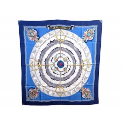 VINTAGE FOULARD HERMES MARINE NATIONALE PERON CARRE EN SOIE BLEU SILK SCARF 345€