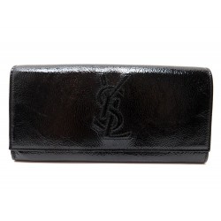 NEUF PORTEFEUILLE YVES SAINT LAURENT 513092 EN CUIR VERNI NOIR BLACK WALLET 545€